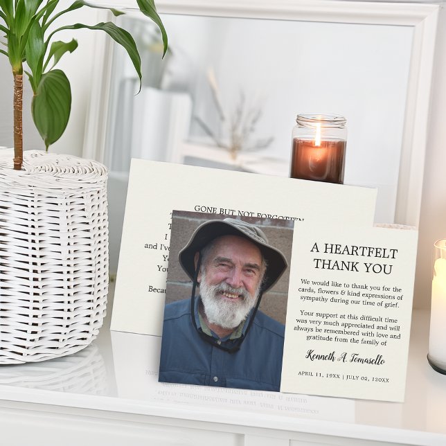 Klassisk gripande minnesstund bild tack kort (Classic Funeral Heartfelt Photo Thank You Card)