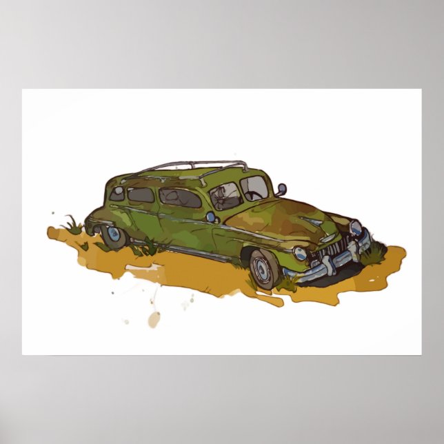 Klassisk grön antik sedan-affisch poster (Framsidan)