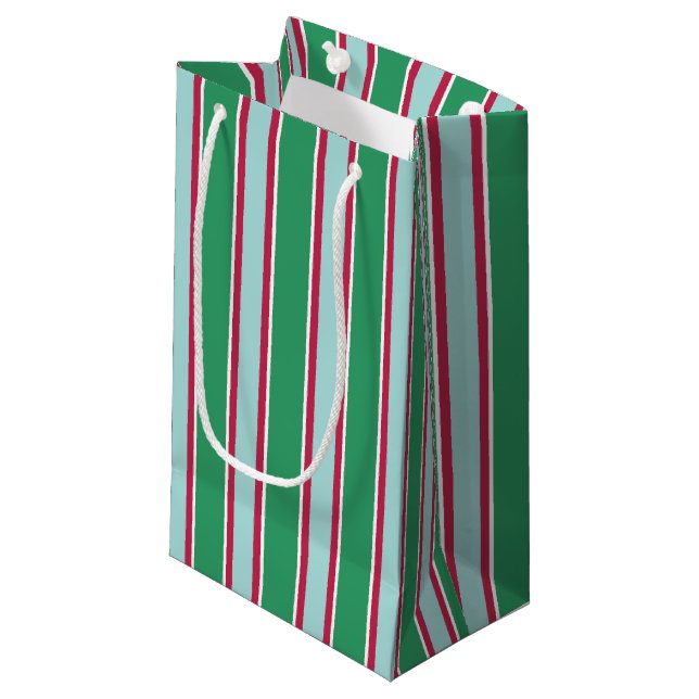 Klassisk grön blå julrandig presentpåse (Framsidan Vinklad)