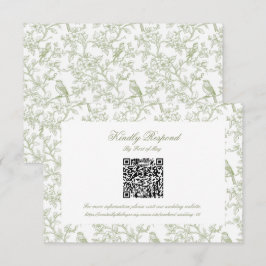 Klassisk grön blommig och fågeltoile QR-kod RSVP OSA Kort