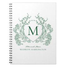 Klassisk grön blomsterkrone monogram anteckningsbo