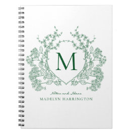 Klassisk grön blomsterkrone monogram anteckningsbo anteckningsbok