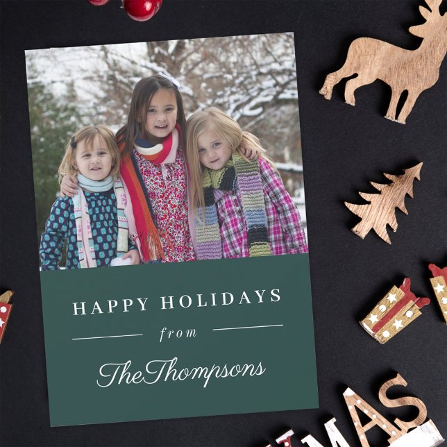 Klassisk grön Glad jul familjefoto Julkort (Skapare uppladdad)