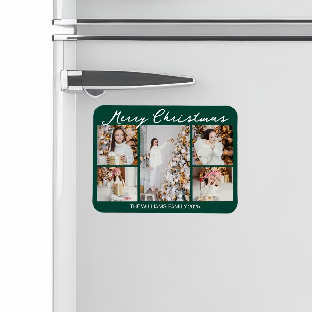 Klassisk grön glad jul fotocollage magnet (Skapare uppladdad)
