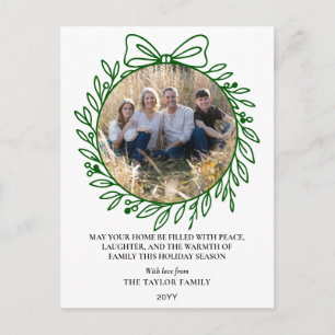 Klassisk grön handritad båge krans jul helg vykort