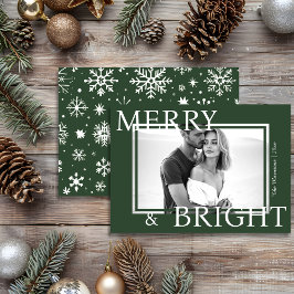 Klassisk grön Merry & Bright Djärv Snöflinga Foto Julkort