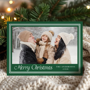 Klassisk grön Merry Christmas-fotografi med ram Julkort