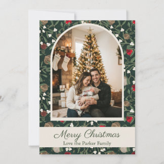 Klassisk grön mistel jul ny familjefoto julkort