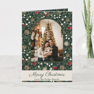 Klassisk grön mistel jul ny familjefoto kort