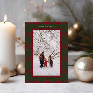 Klassisk grön och röd rutig God Jul-fotografi Julkort