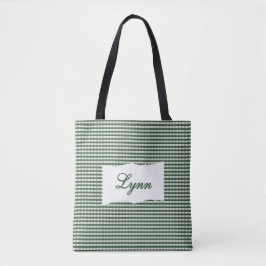 Klassisk grön och vit gingham | Personligt namn Tygkasse