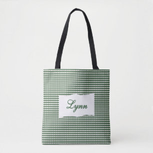 Klassisk grön och vit gingham Personligt namn Tygkasse