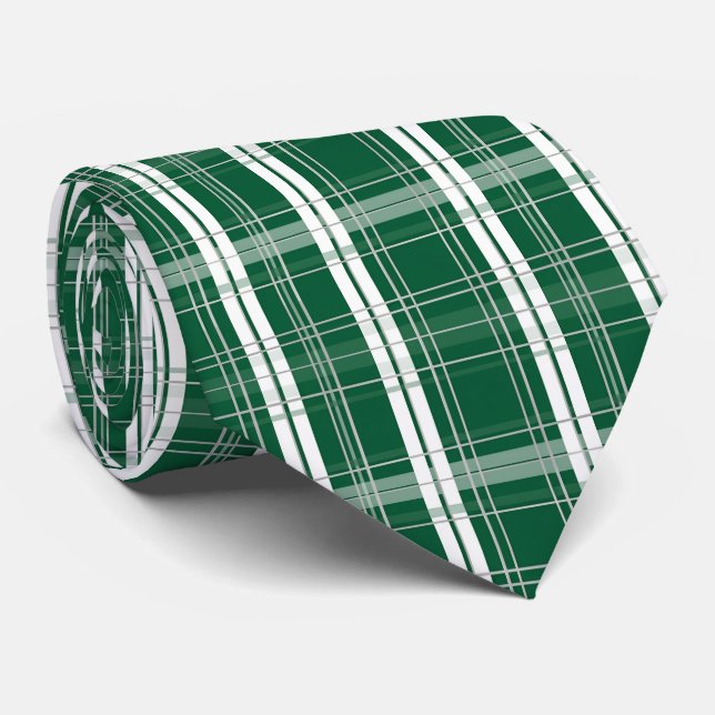 Klassisk grön och vit rutig tartan slips (Rullad)