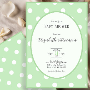 Klassisk grön prickig baby shower inbjudningar