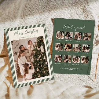 Klassisk grön rand familjefoto jul julkort