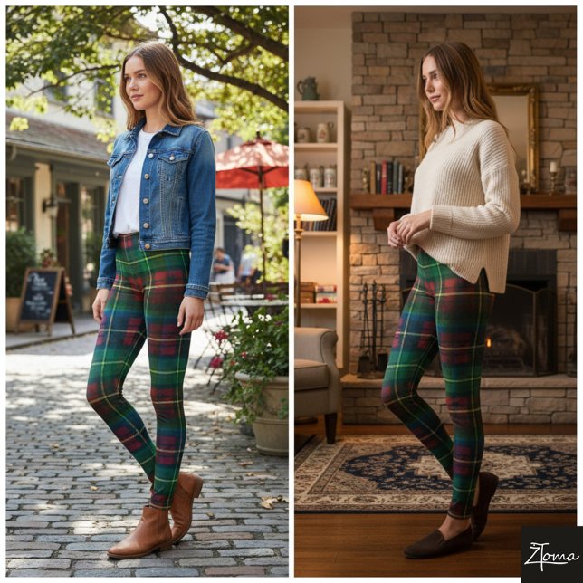 Klassisk grön röd fyrkantig julrutig leggings (Skapare uppladdad)