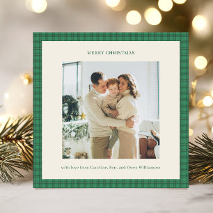 Klassisk grön rutig mysig julfotograf inbjudningar
