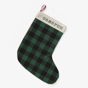 Klassisk grön svart Buffalo Tartan-rutig Namn Liten Julstrumpa