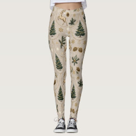 Klassisk grön tall jul, Guldrenhjort Ärt Leggings