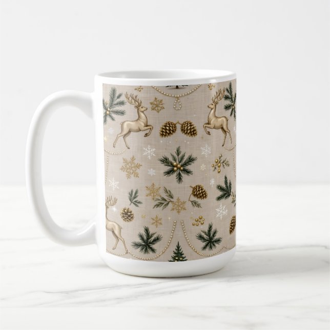 Klassisk grön tall jul, Guldrenpegelpärlor Kaffemugg (Vänster)