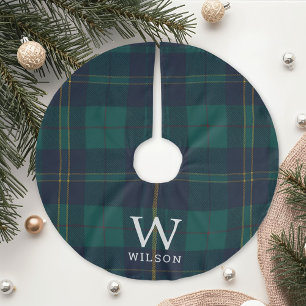 Klassisk grön tartan-rutig monogram jul julgransmatta borstad polyester