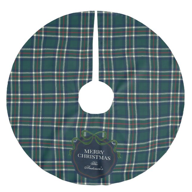 Klassisk grön tartan-rutig trädskörtel julgransmatta borstad polyester (Framsidan)