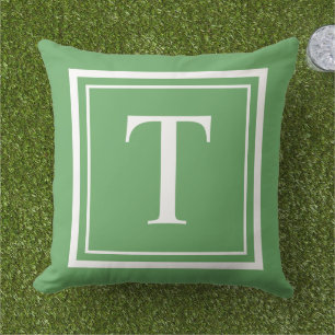 Klassisk grön vit fyrkantig ram monogram kudde