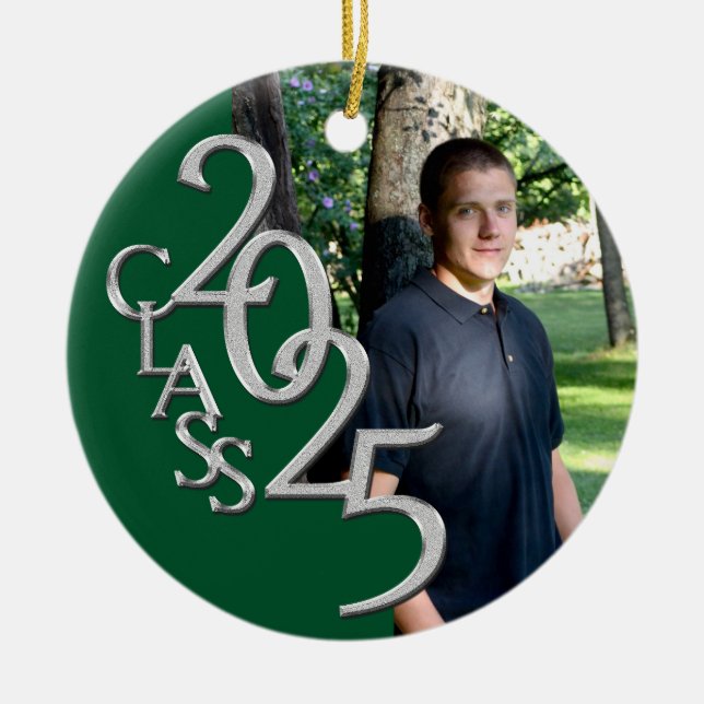 Klassisk Grönt 2025 Student-foto Julgransprydnad Keramik (Framsidan)