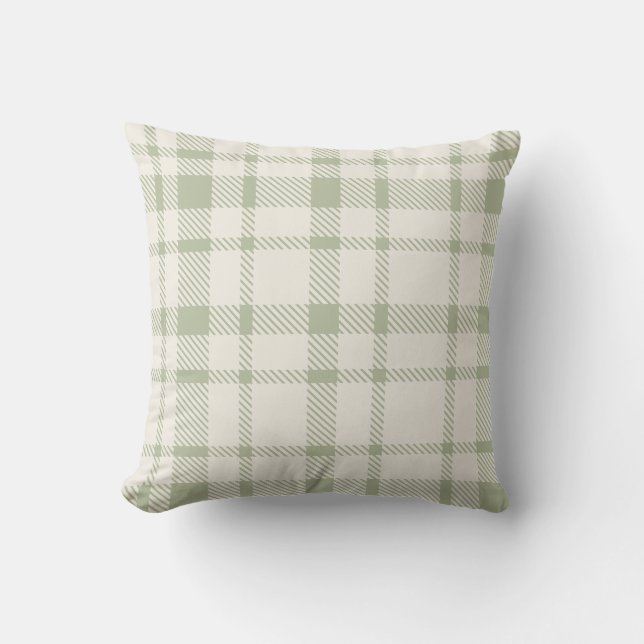 Klassisk Grönt av Tartan Mönster-Mint och Cream Kudde (Framsida)