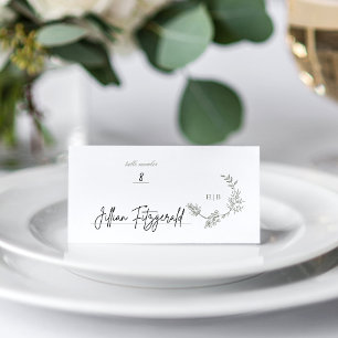 Klassisk Grönt Blommigt Utandning Monogram Bröllop Placeringskort