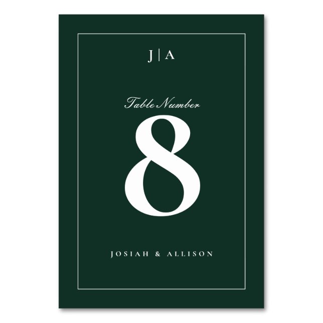 Klassisk Grönt Bröllop Bordsnummer (Framsidan)