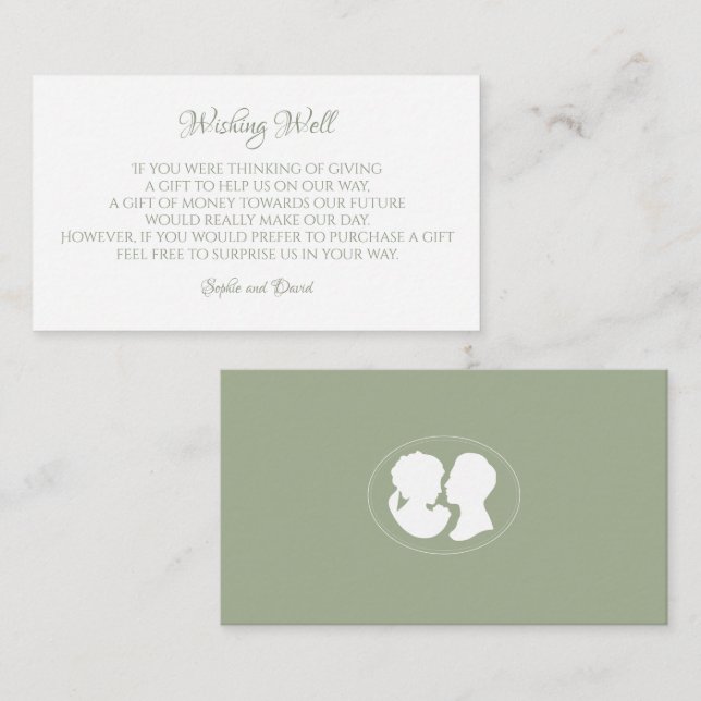 Klassisk Grönt Cameo Wishing well Bröllop Tilläggskort (Fram/baksida)