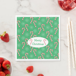 Klassisk Grönt Candy cane och Snöflingor jul Pappersservett