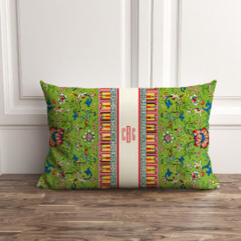 Klassisk Grönt Chinoiserie Pillow med Monogram Lumbarkudde
