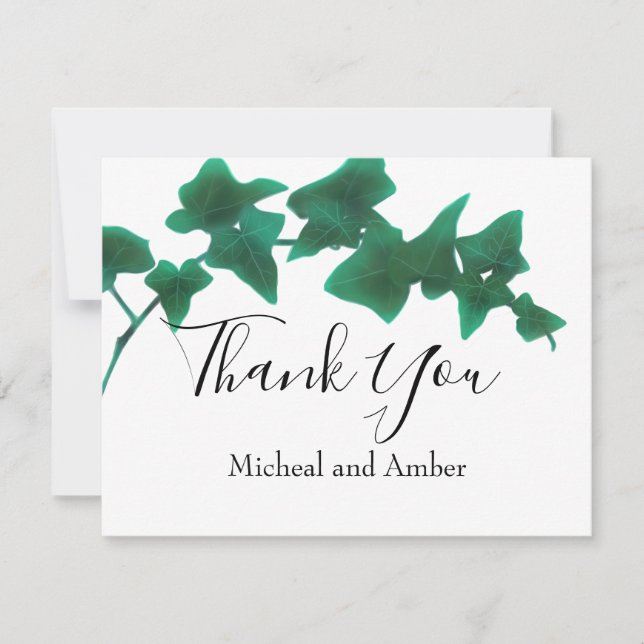 Klassisk Grönt English Ivy calligraphy-skript Tack Kort (Framsida)