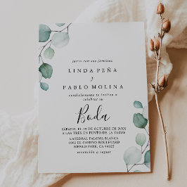 Klassisk Grönt Eucalyptus Calligraphy Boda Bröllop Inbjudningar