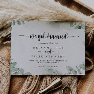 Klassisk Grönt Eucalyptus Elopement Announcement Meddelande