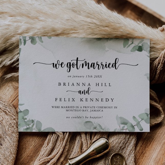 Klassisk Grönt Eucalyptus Elopement Announcement Meddelande (Skapare uppladdad)