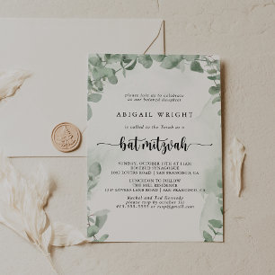 Klassisk Grönt Eucalyptus Foliage Bat mitzvah Inbjudningar