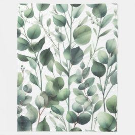 Klassisk Grönt Eucalyptus Löv på vit Fleecefilt