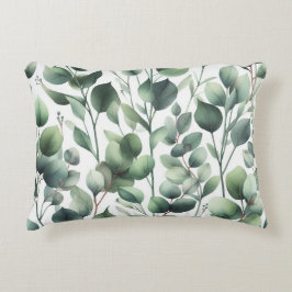 Klassisk Grönt Eucalyptus Löv på vit Prydnadskudde