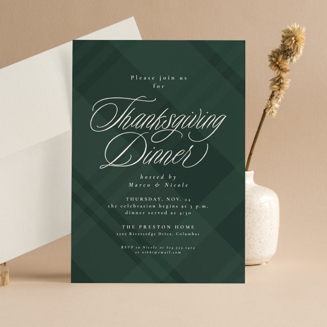 Klassisk grönt, förskjuten Thanksgiving, middag Inbjudningar (Skapare uppladdad)