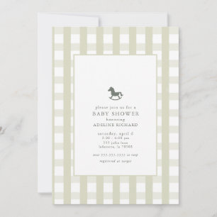Klassisk Grönt Gingham Equestrian Baby Shower Inbjudningar