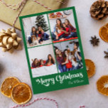 Klassisk Grönt God jul Lodrät 4 foto Helg Vykort<br><div class="desc">Högsäsongen firas med det här unika, klassiska God jul-lodrät med grönt fyra helgdag-vykort med en aning vintage charm. Den minimalistiska utformningen visar upp en grönt av eleganten och en vit palett av färg, och frammanar vinterens mysiga anda. Dess moderna och roligt dragningskraft, parad med den traditionella formuleringen, skapar en perfekt...</div>