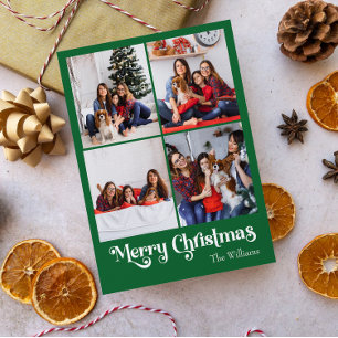 Klassisk Grönt God jul Lodrät 4 foto Helg Vykort
