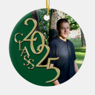 Klassisk Grönt Guld 2025 Student Photo Julgransprydnad Keramik