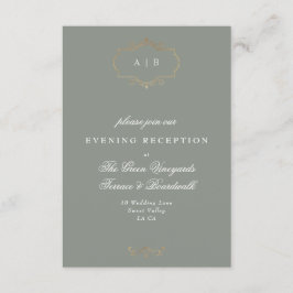 klassisk grönt guld monogram bröllop tilläggskort