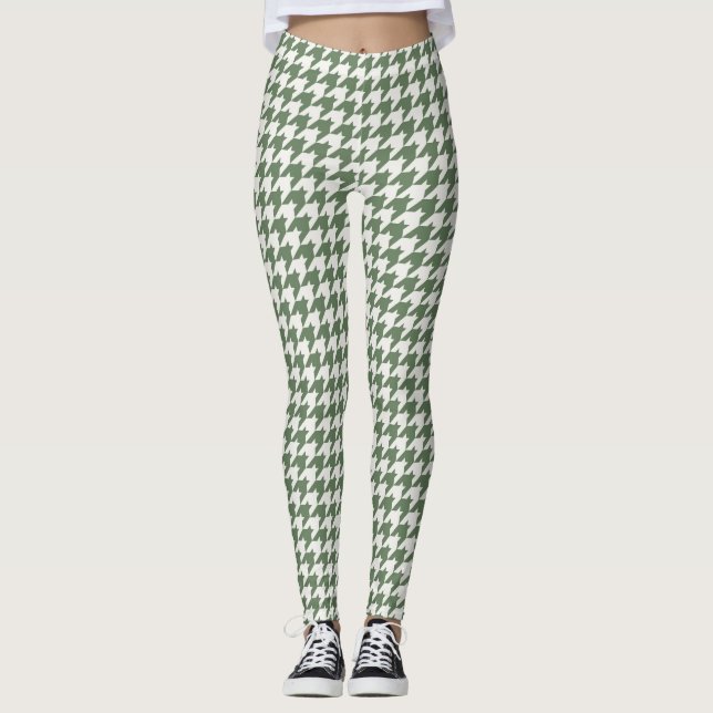 Klassisk Grönt Houndstooth Mönster Leggings (Framsida)