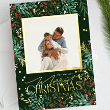 Klassisk Grönt jul ett foto Guld botaniskt