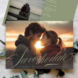 Klassisk Grönt Kalligrafi QR kod 2 Foto Spara Datumet